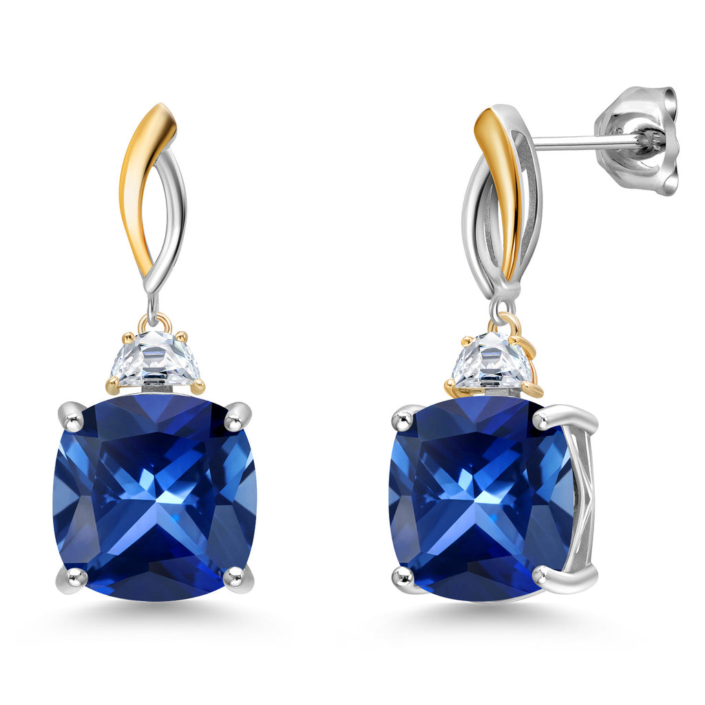 Blue Created Sapphire - September_Earrings in 925 Sterling Silver and 10K Yellow Gold