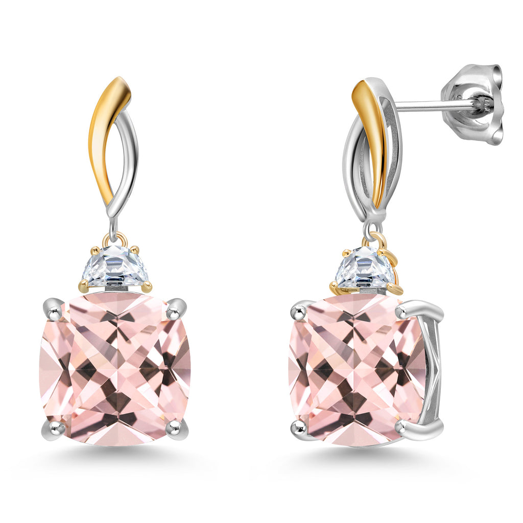 Nano Morganite - October_Earrings in 925 Sterling Silver and 10K Yellow Gold