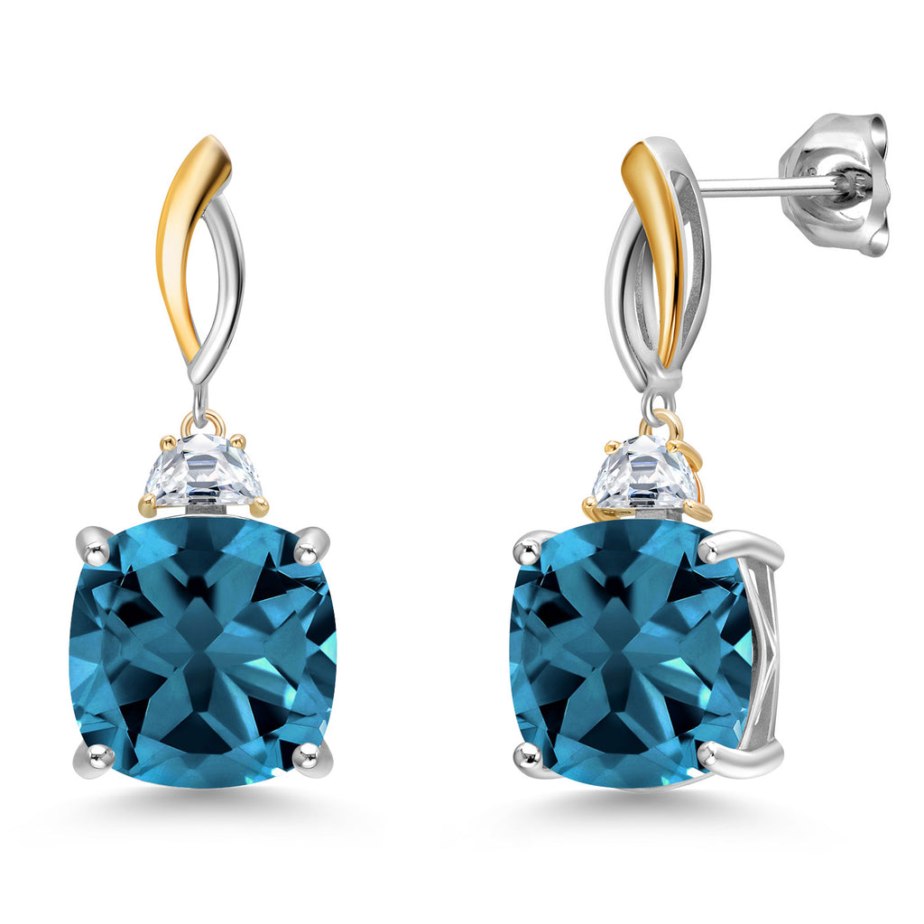 London Blue Topaz - November_Earrings in 925 Sterling Silver and 10K Yellow Gold