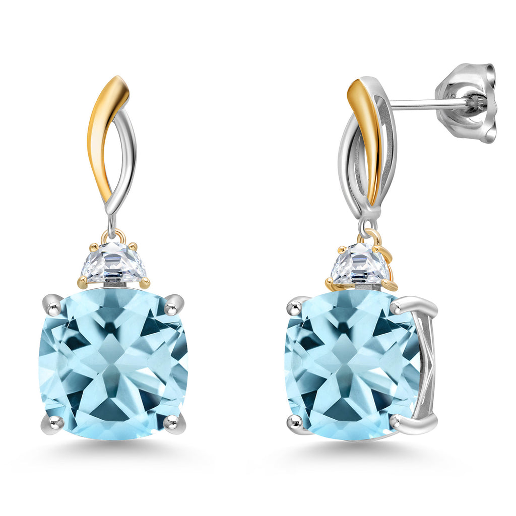 Sky Blue Topaz - November_Earrings in 925 Sterling Silver and 10K Yellow Gold
