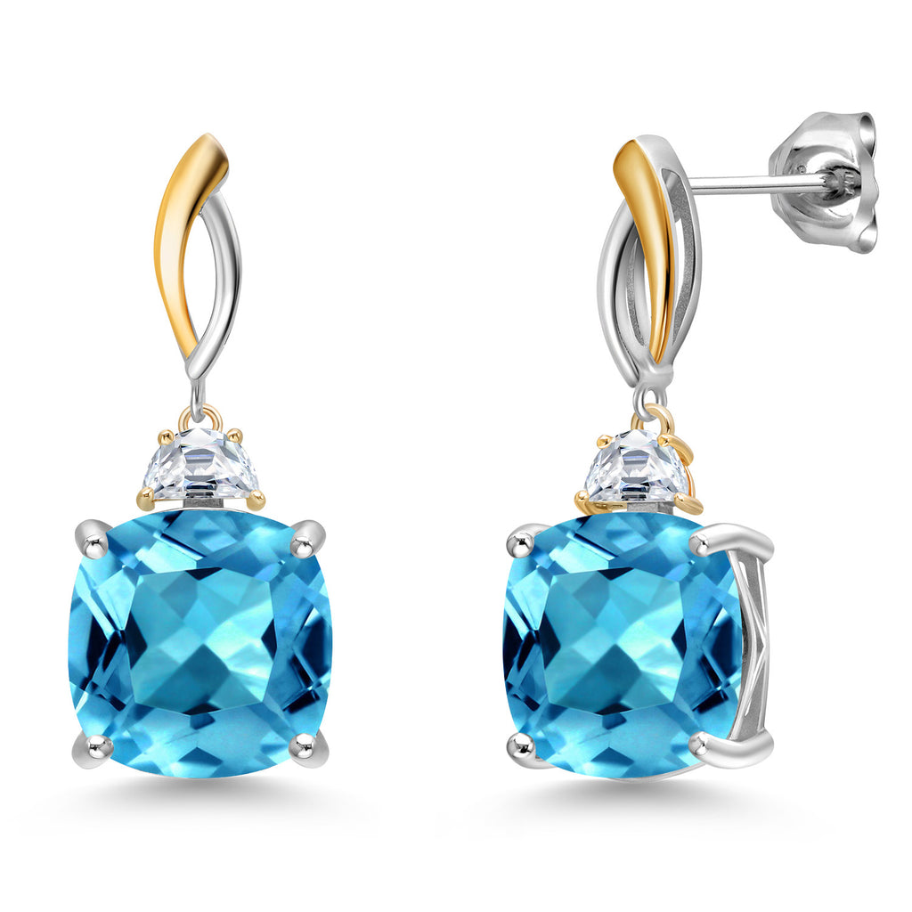 Swiss Blue Topaz - November_Earrings in 925 Sterling Silver and 10K Yellow Gold
