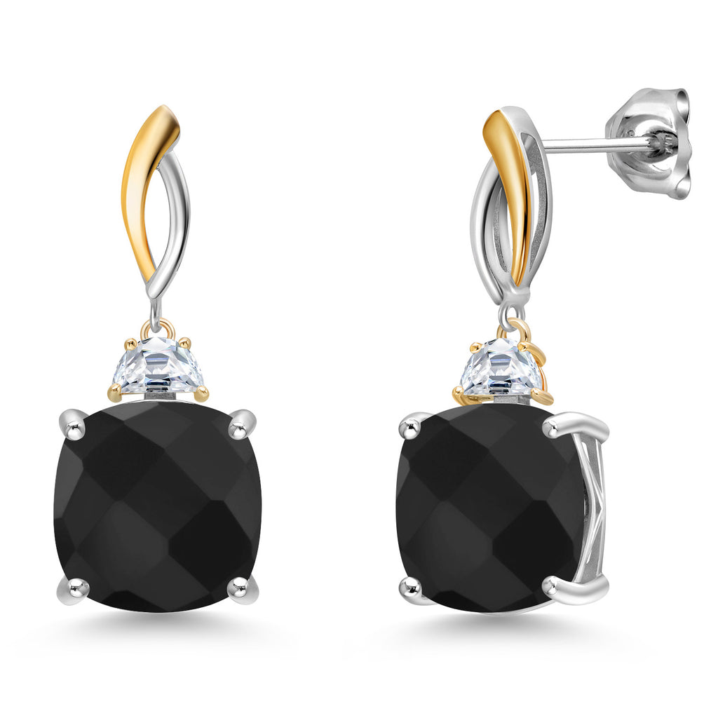 Onyx-Checkerboard - December_Earrings in 925 Sterling Silver and 10K Yellow Gold