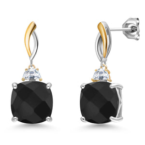 Onyx-Checkerboard - December_Earrings in 925 Sterling Silver and 10K Yellow Gold