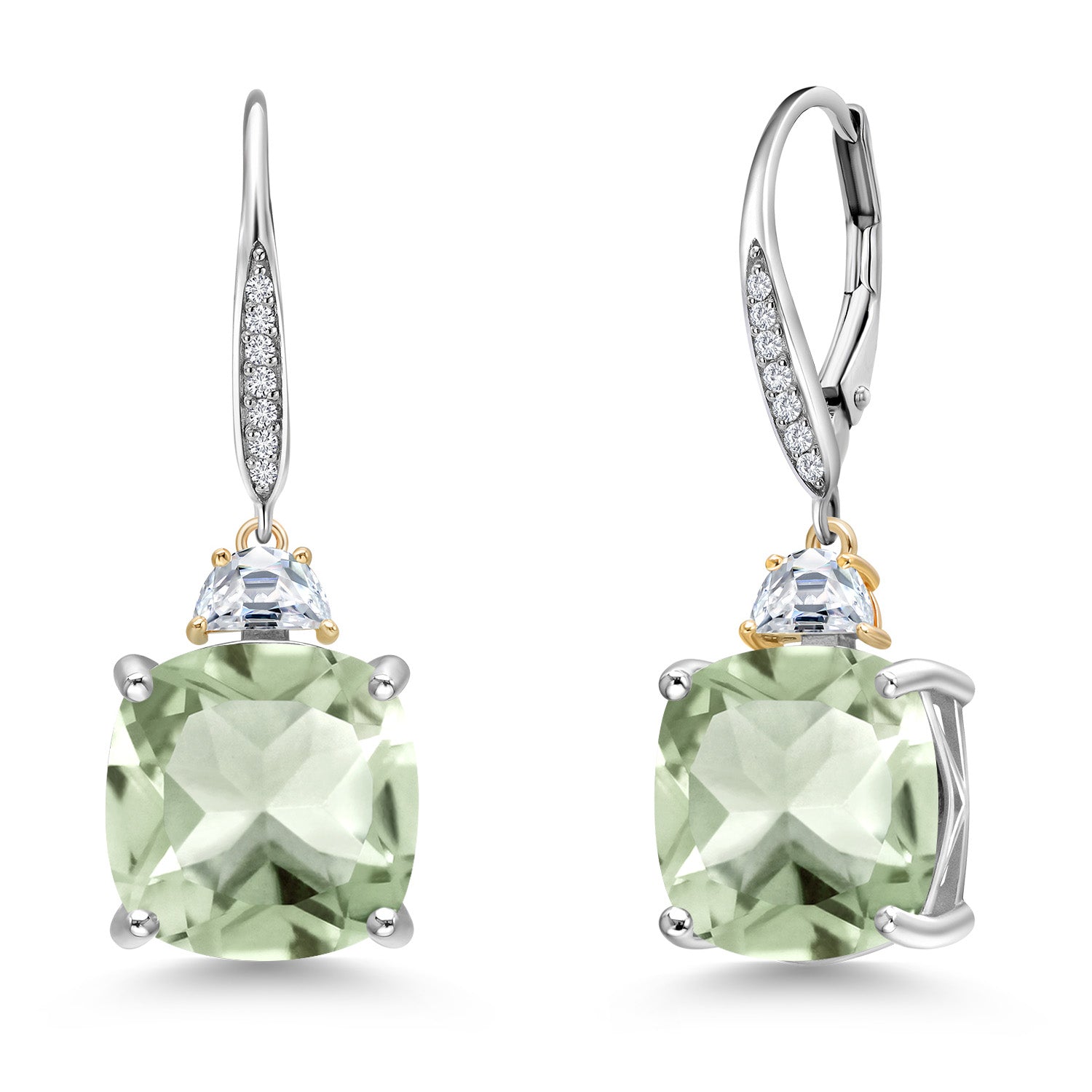 Prasiolite_Earrings in 925 Sterling Silver and 10K Yellow Gold