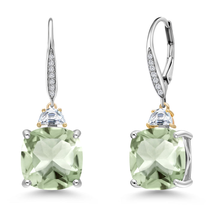 Prasiolite_Earrings in 925 Sterling Silver and 10K Yellow Gold
