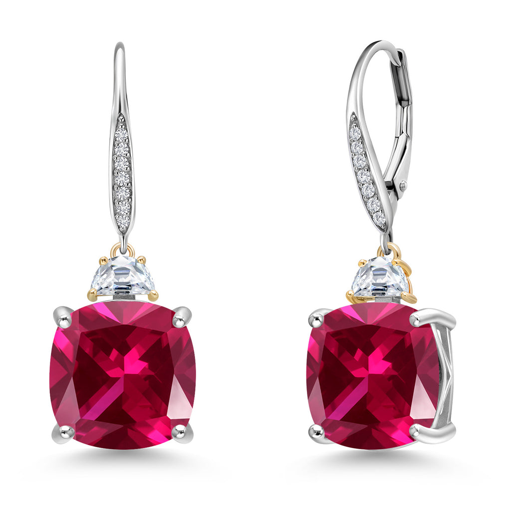 Created Ruby - July_Earrings in 925 Sterling Silver and 10K Yellow Gold