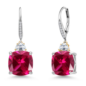 Created Ruby - July_Earrings in 925 Sterling Silver and 10K Yellow Gold