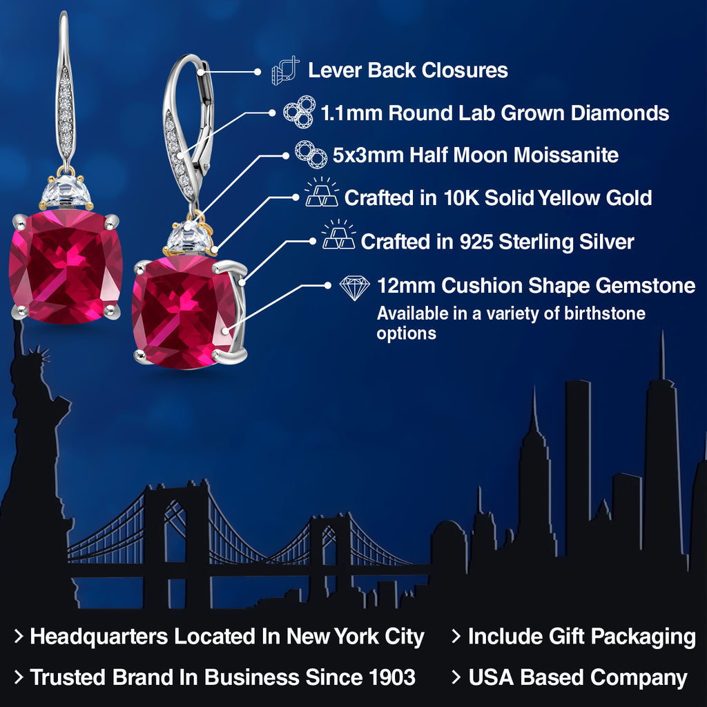 Created Ruby - July_Earrings in 925 Sterling Silver and 10K Yellow Gold