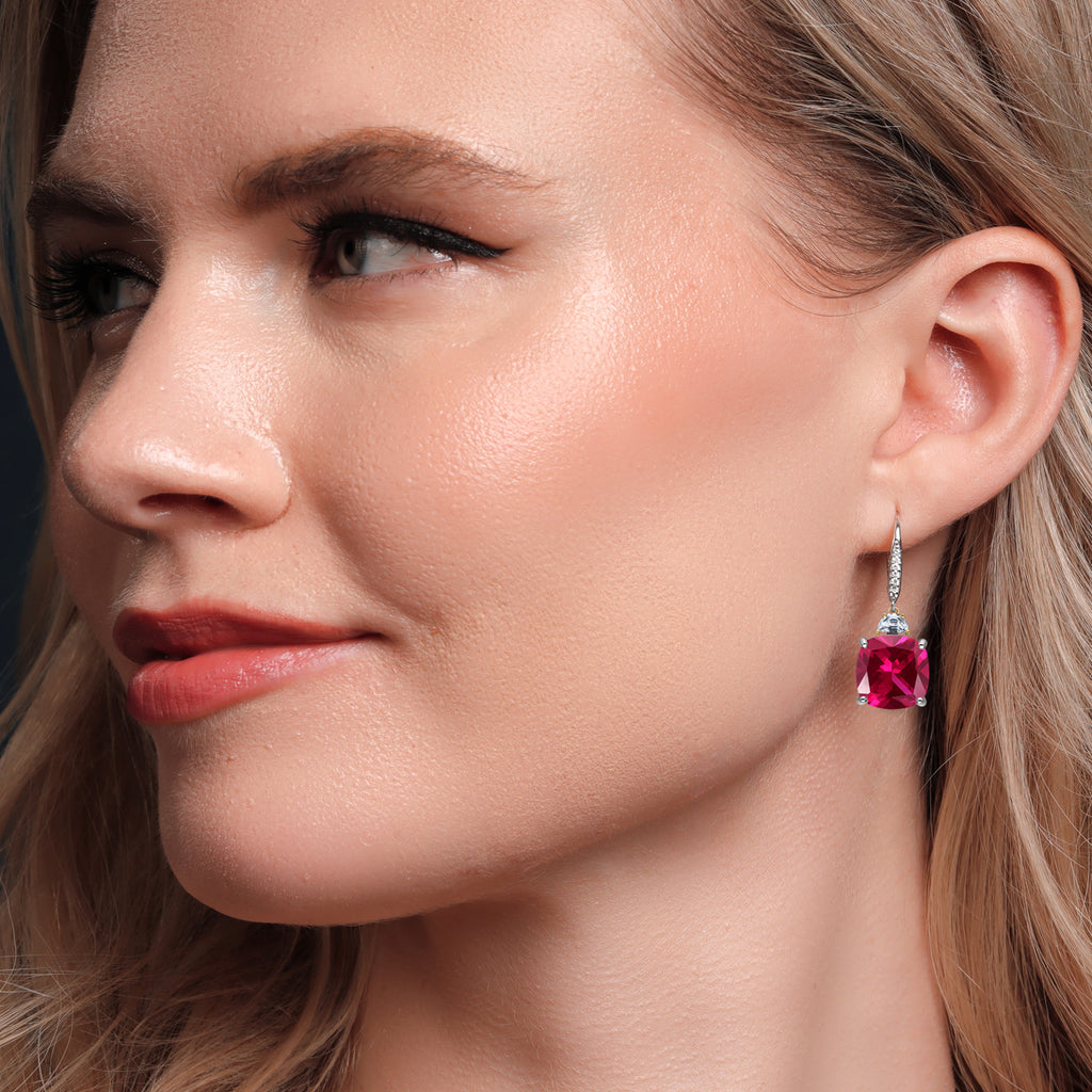 Created Ruby - July_Earrings in 925 Sterling Silver and 10K Yellow Gold