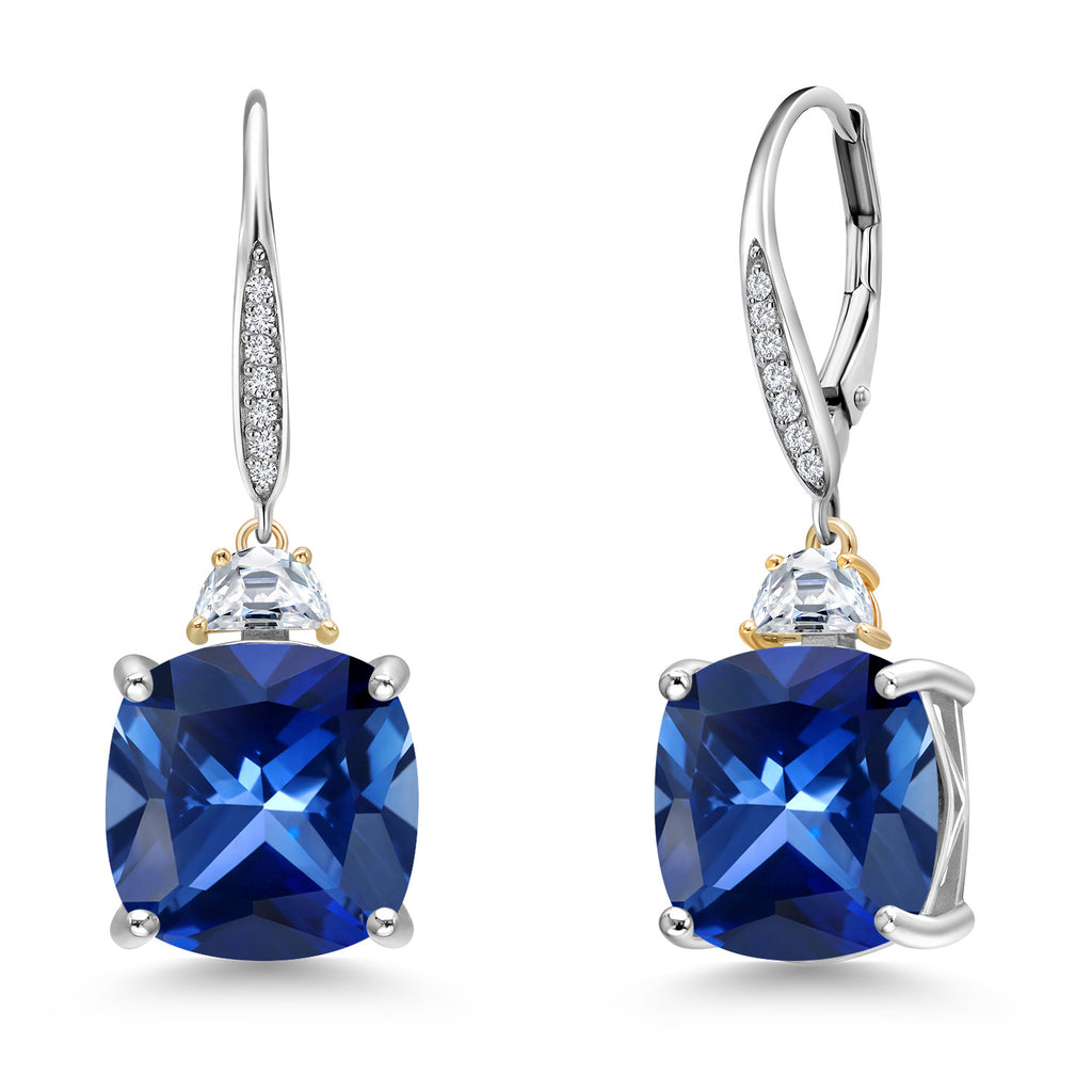 Blue Created Sapphire - September_Earrings in 925 Sterling Silver and 10K Yellow Gold
