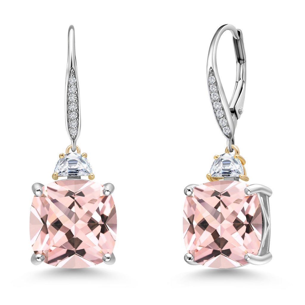 Nano Morganite - October_Earrings in 925 Sterling Silver and 10K Yellow Gold