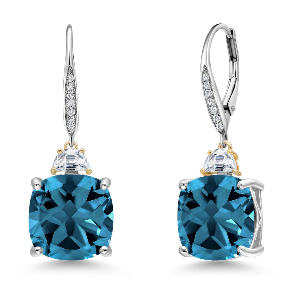 London Blue Topaz - November_Earrings in 925 Sterling Silver and 10K Yellow Gold