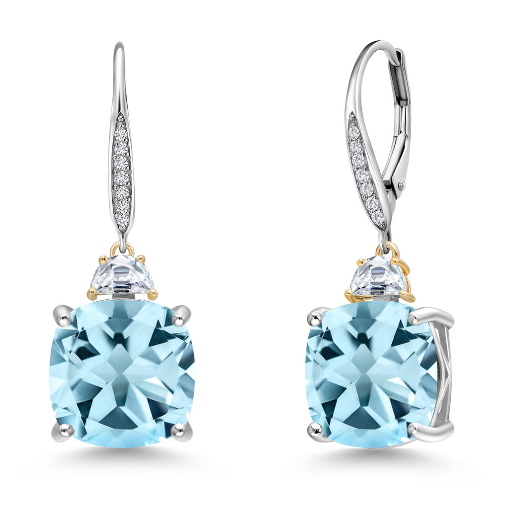 Sky Blue Topaz - November_Earrings in 925 Sterling Silver and 10K Yellow Gold