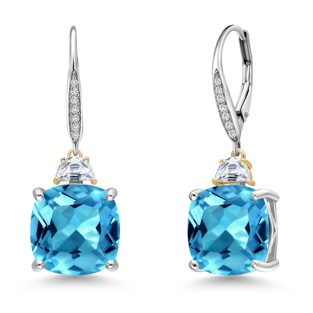 Swiss Blue Topaz - November_Earrings in 925 Sterling Silver and 10K Yellow Gold