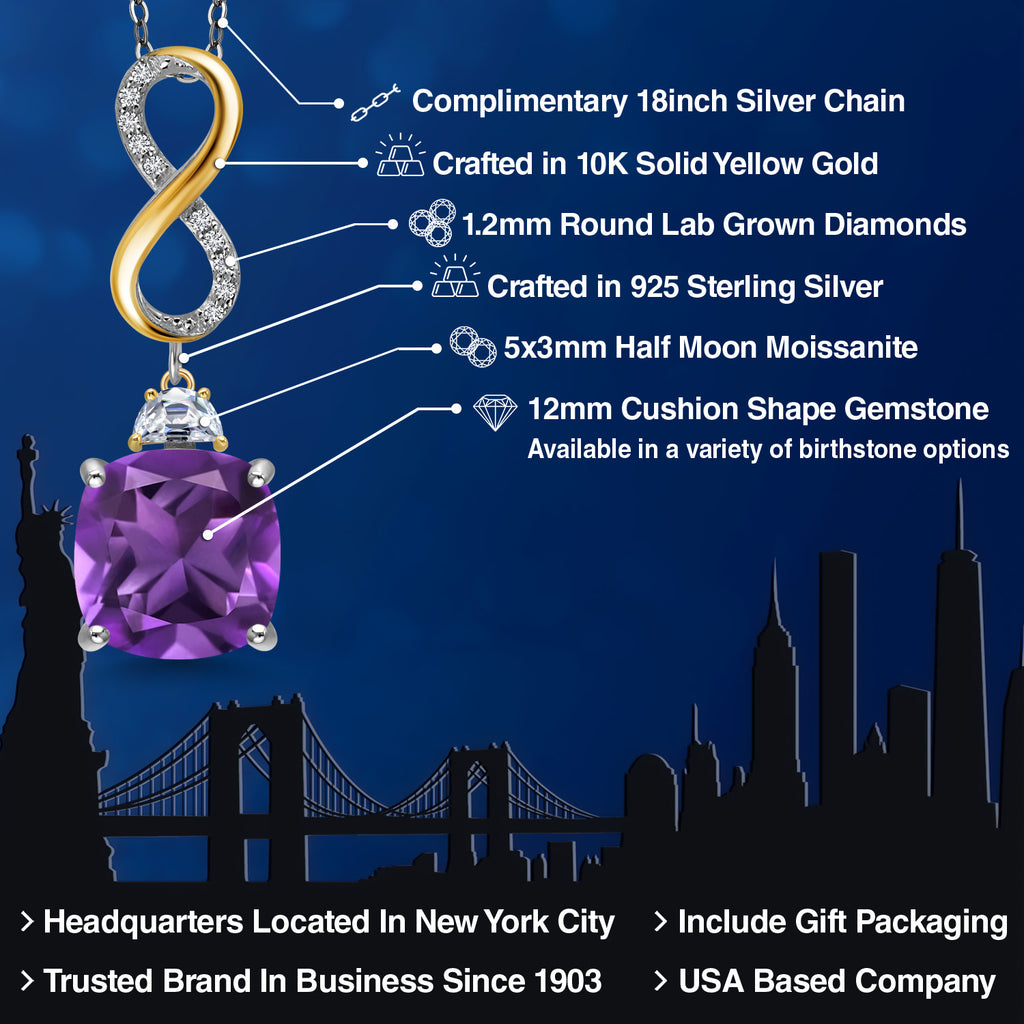 Amethyst - February_Pendant in 925 Sterling Silver and 10K Yellow Gold