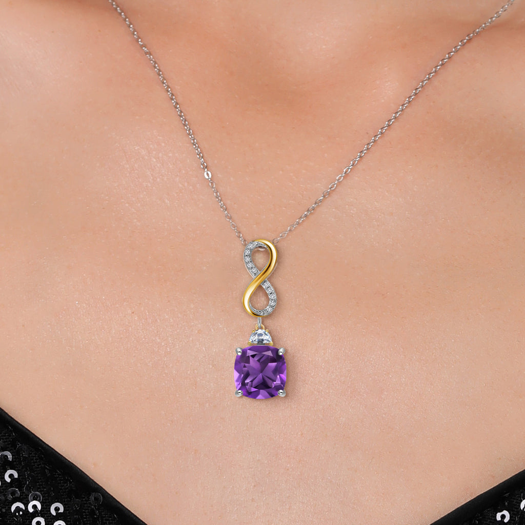 Amethyst - February_Pendant in 925 Sterling Silver and 10K Yellow Gold