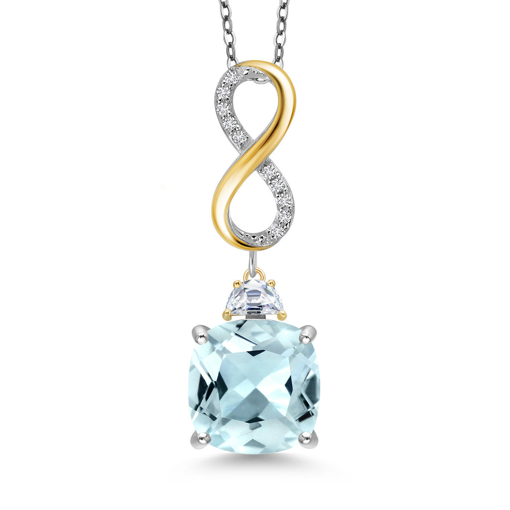 Created Aquamarine - March_Pendant in 925 Sterling Silver and 10K Yellow Gold