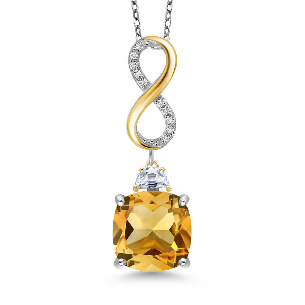 Citrine - November_Pendant in 925 Sterling Silver and 10K Yellow Gold