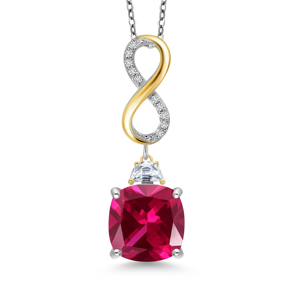 Created Ruby - July_Pendant in 925 Sterling Silver and 10K Yellow Gold