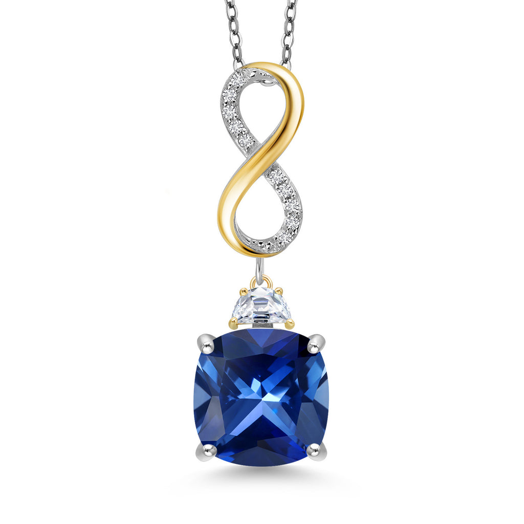 Blue Created Sapphire - September_Pendant in 925 Sterling Silver and 10K Yellow Gold