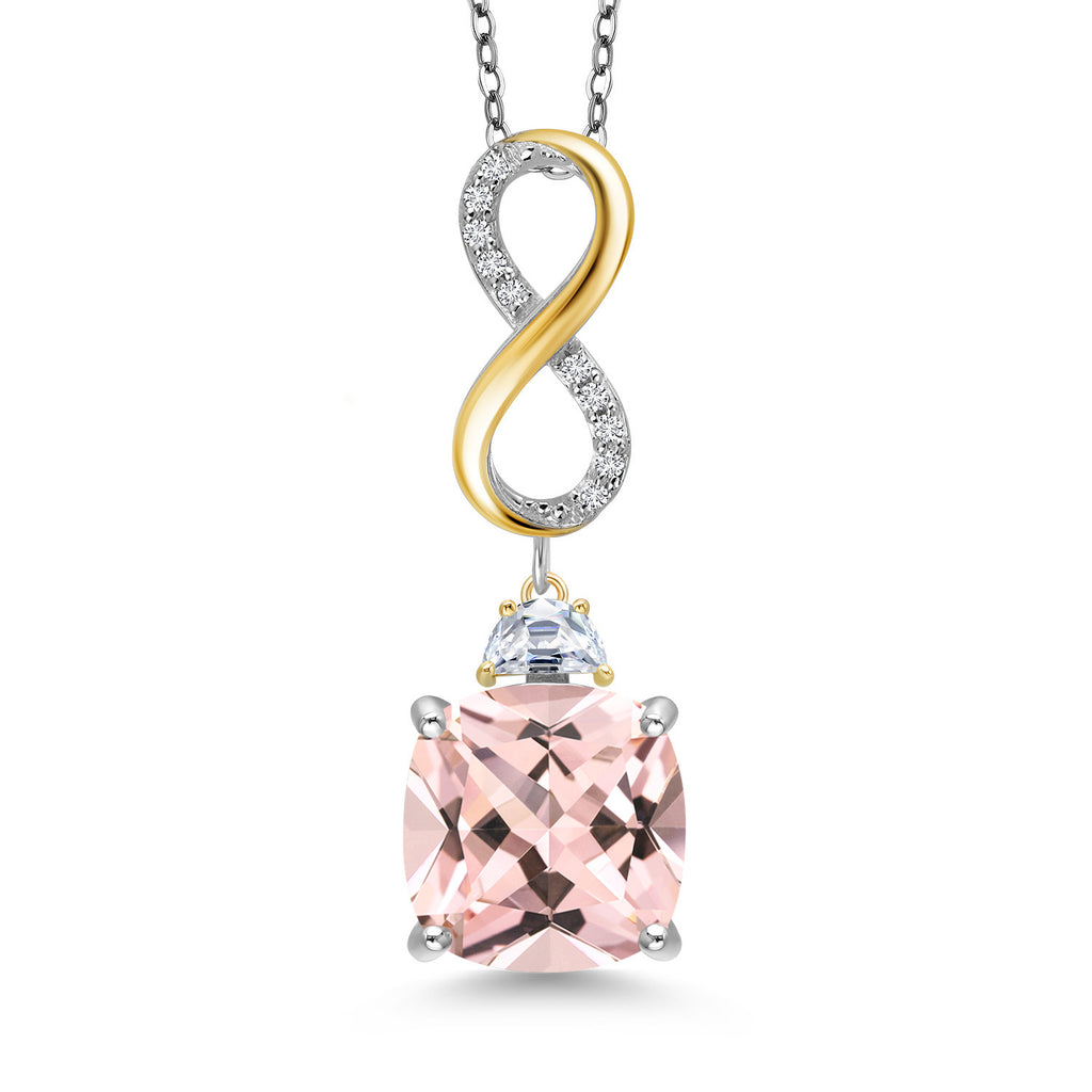 Nano Morganite - October_Pendant in 925 Sterling Silver and 10K Yellow Gold