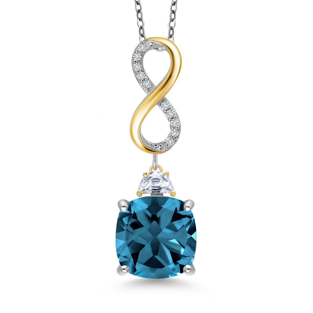 London Blue Topaz - November_Pendant in 925 Sterling Silver and 10K Yellow Gold