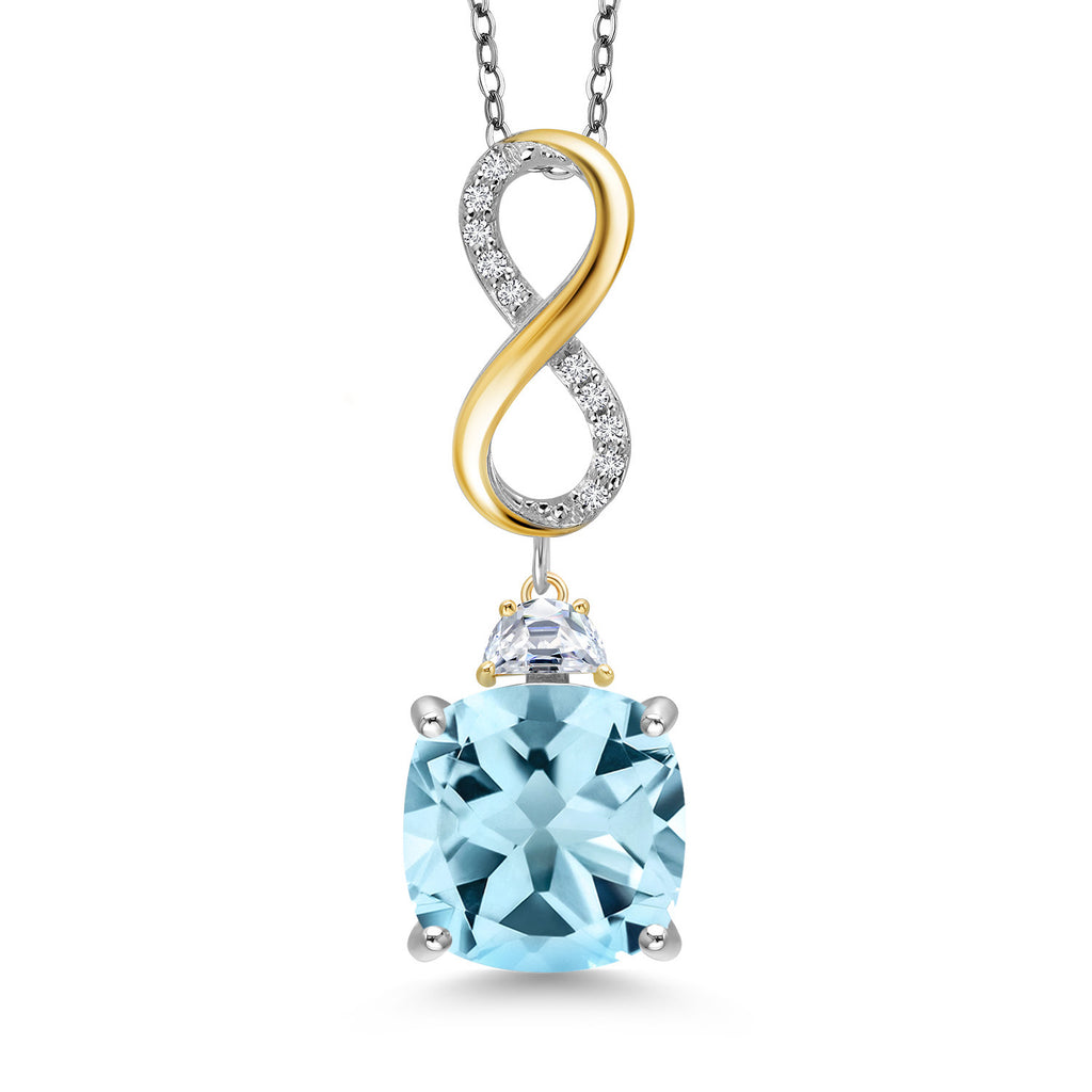Sky Blue Topaz - November_Pendant in 925 Sterling Silver and 10K Yellow Gold