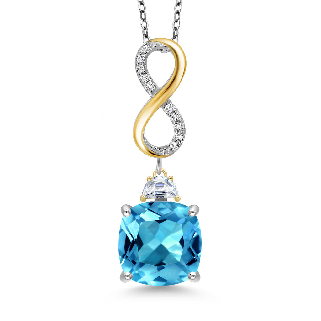 Swiss Blue Topaz - November_Pendant in 925 Sterling Silver and 10K Yellow Gold