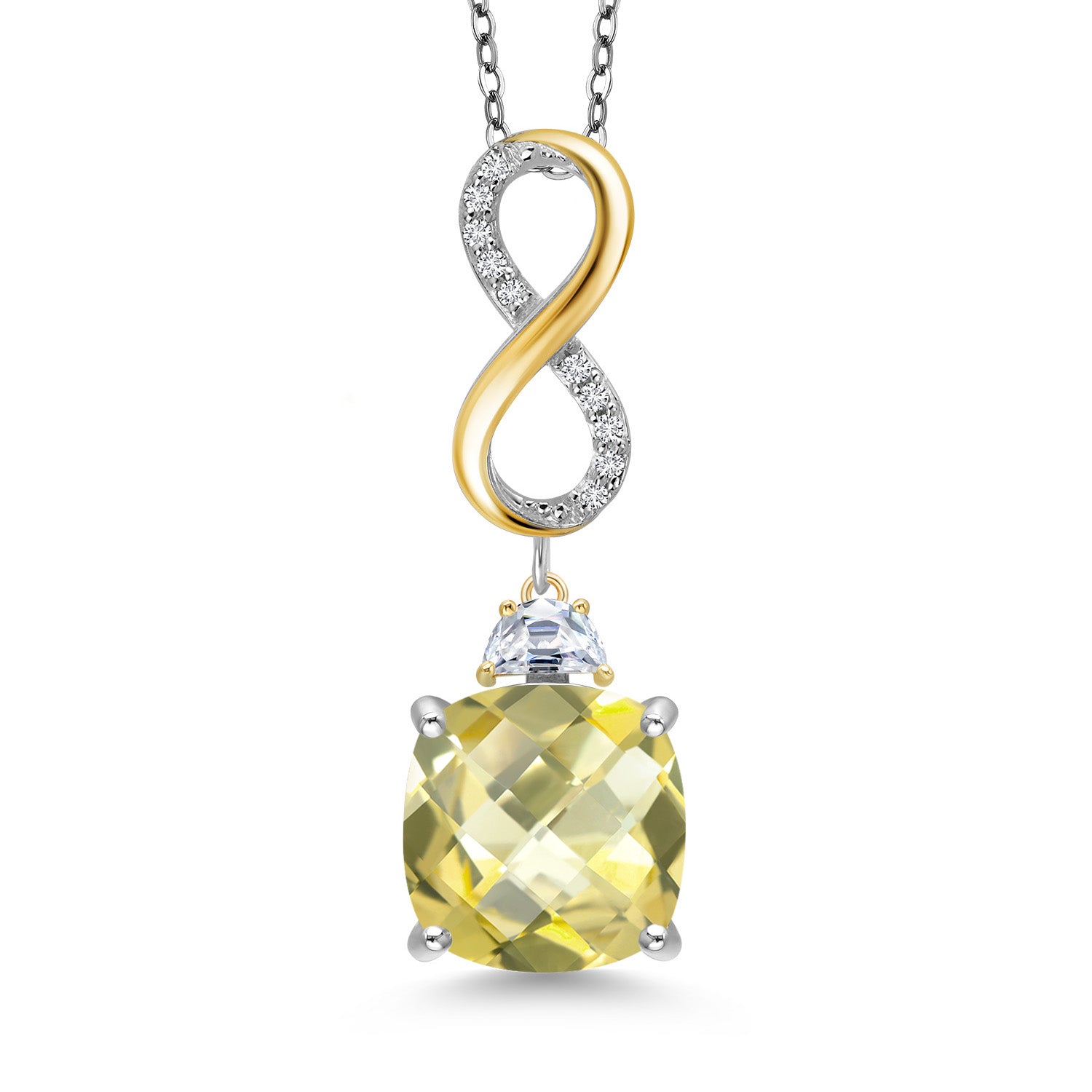 Lemon Quartz-Checkerboard_Pendant in 925 Sterling Silver and 10K Yellow Gold