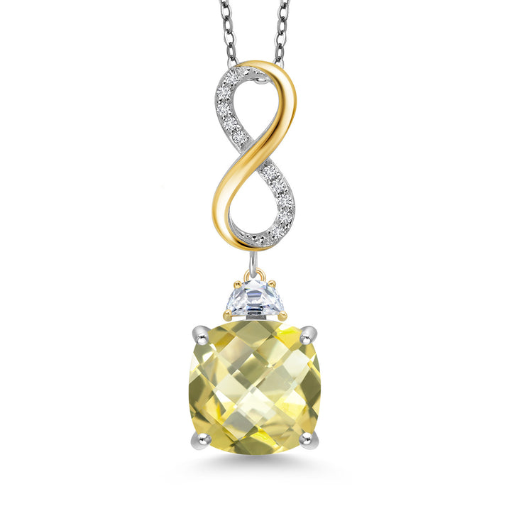 Lemon Quartz-Checkerboard_Pendant in 925 Sterling Silver and 10K Yellow Gold