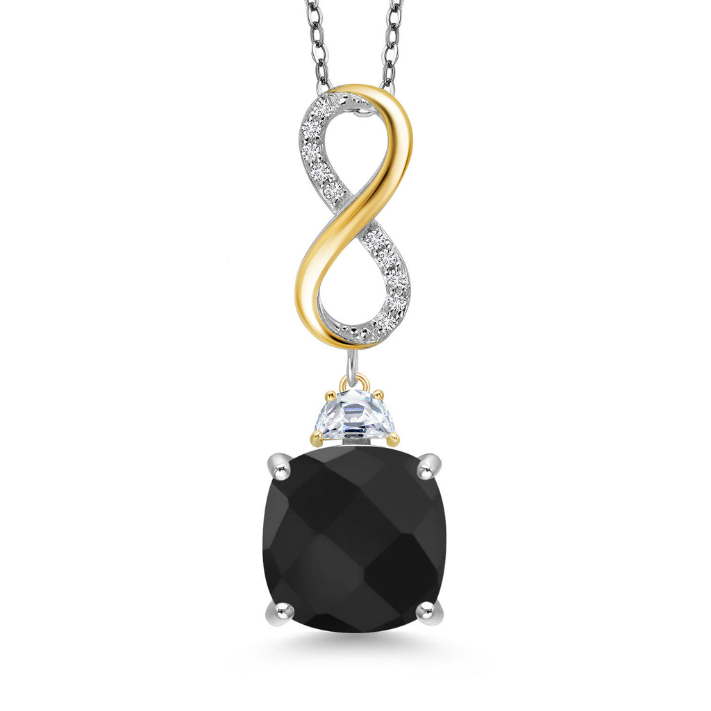 Onyx-Checkerboard - December_Pendant in 925 Sterling Silver and 10K Yellow Gold
