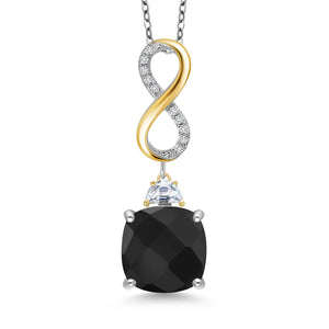 Onyx-Checkerboard - December_Pendant in 925 Sterling Silver and 10K Yellow Gold