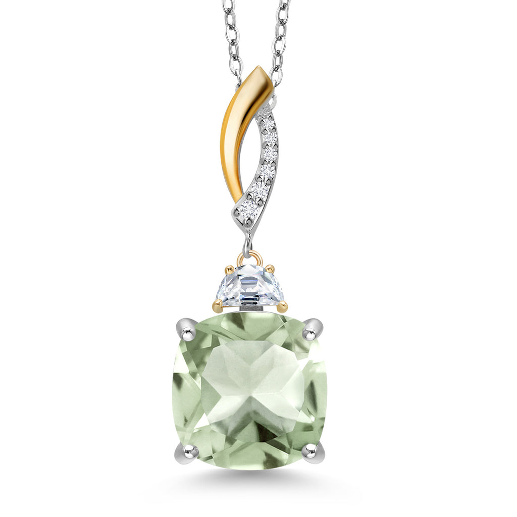 Prasiolite_Pendant in 925 Sterling Silver and 10K Yellow Gold