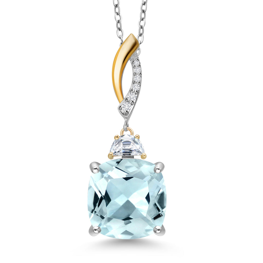 Created Aquamarine - March_Pendant in 925 Sterling Silver and 10K Yellow Gold