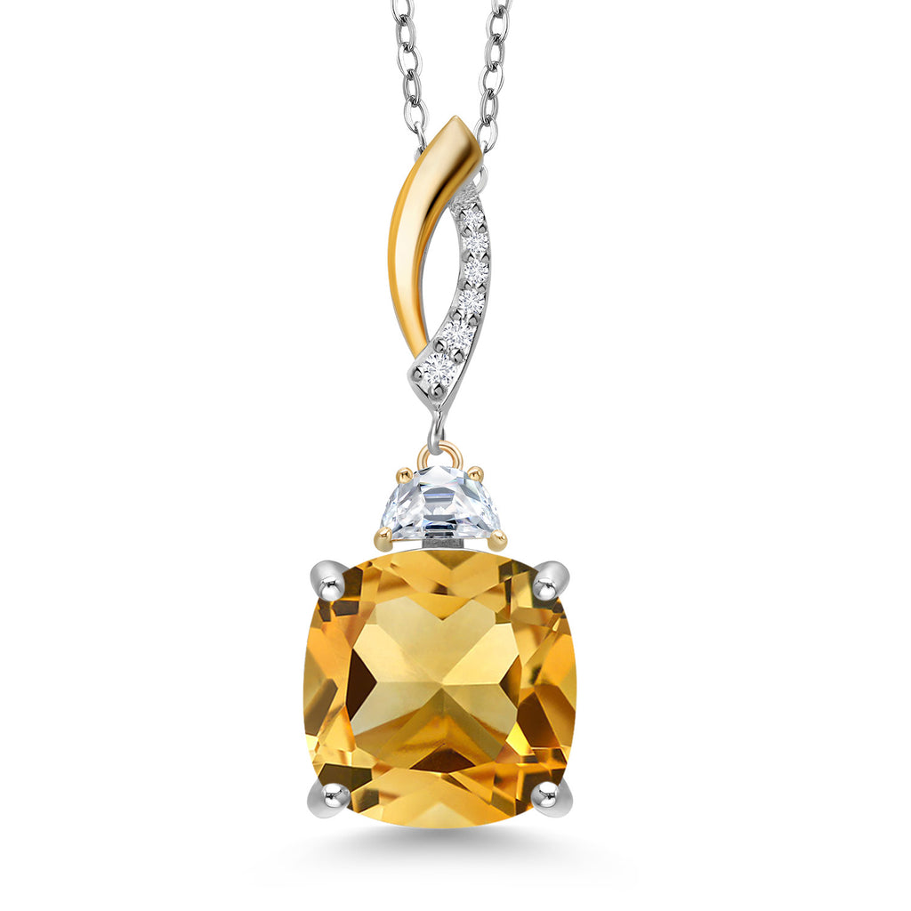Citrine - November_Pendant in 925 Sterling Silver and 10K Yellow Gold