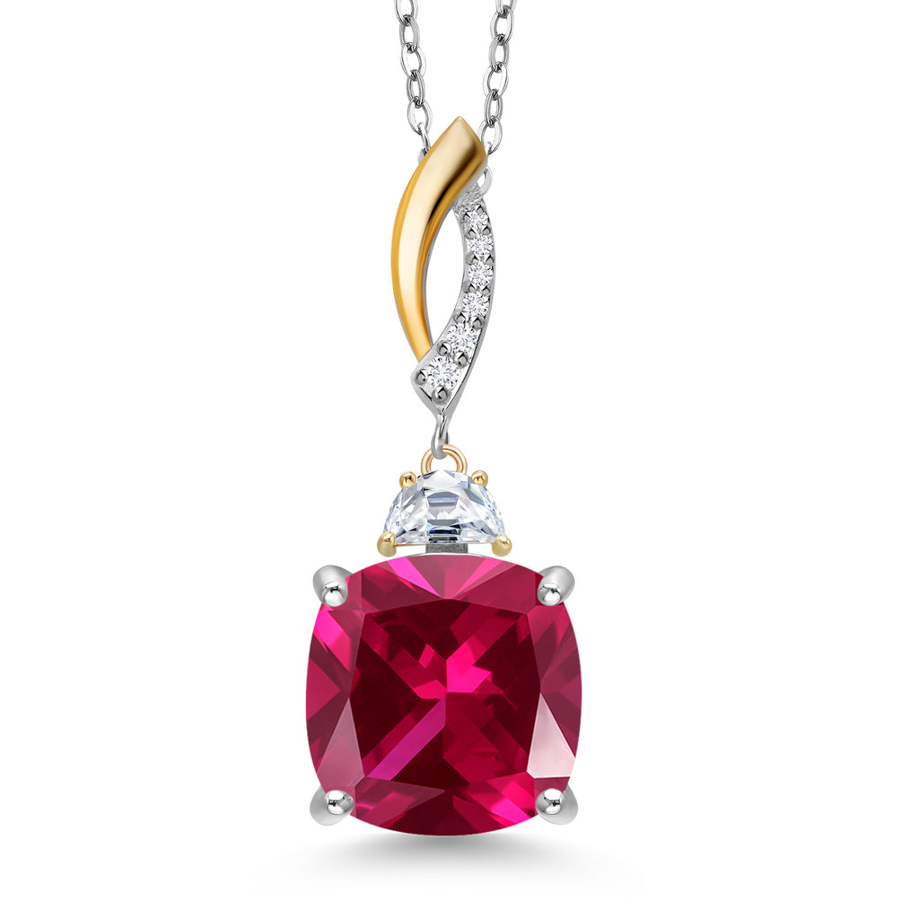 Created Ruby - July_Pendant in 925 Sterling Silver and 10K Yellow Gold