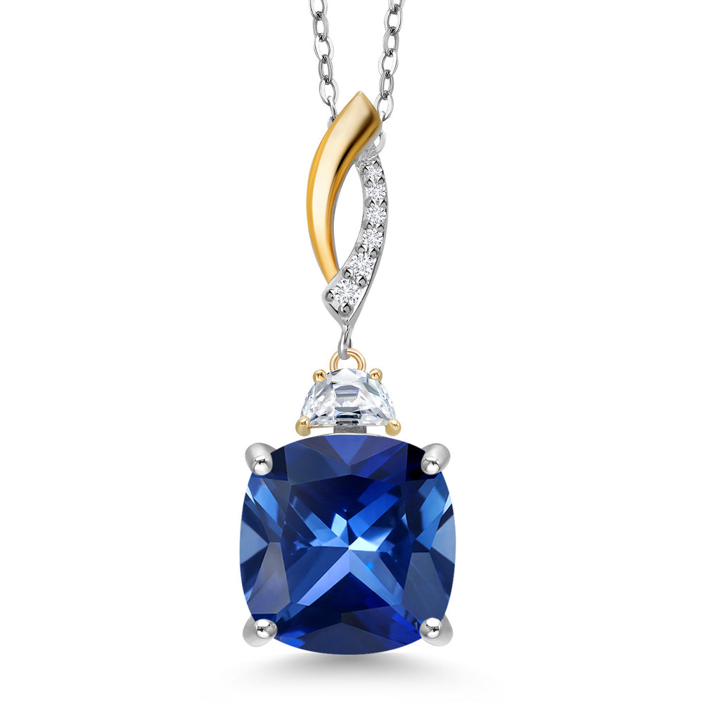 Blue Created Sapphire - September_Pendant in 925 Sterling Silver and 10K Yellow Gold