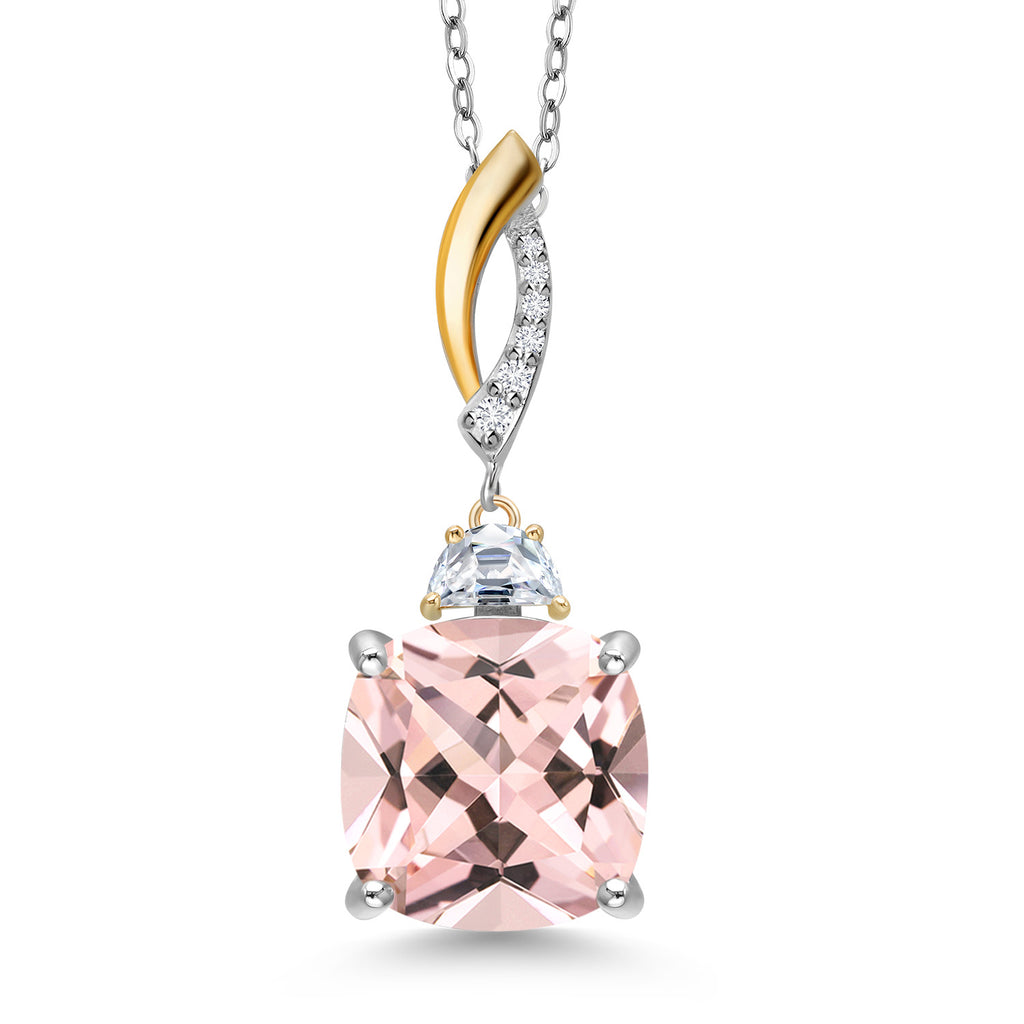 Nano Morganite - October_Pendant in 925 Sterling Silver and 10K Yellow Gold
