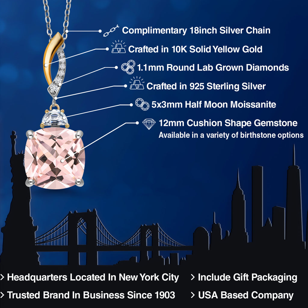 Nano Morganite - October_Pendant in 925 Sterling Silver and 10K Yellow Gold