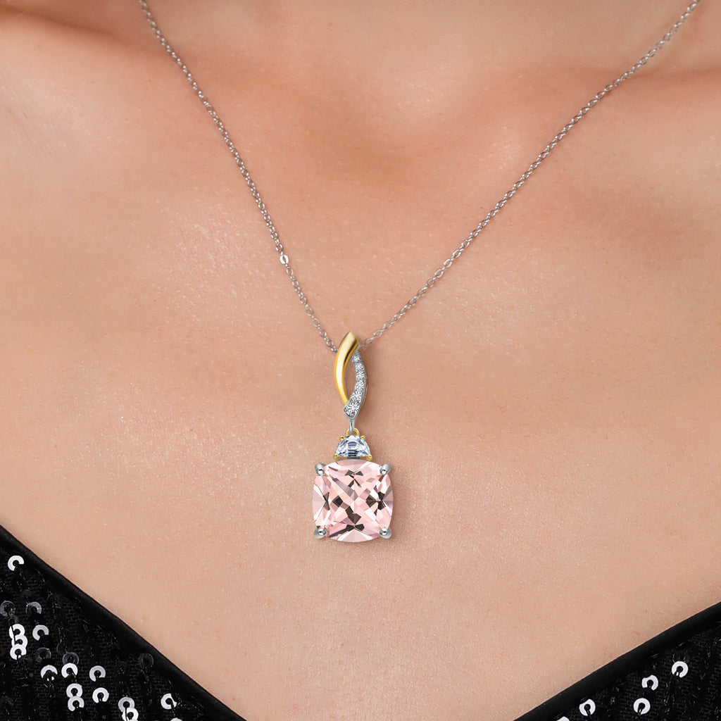 Nano Morganite - October_Pendant in 925 Sterling Silver and 10K Yellow Gold