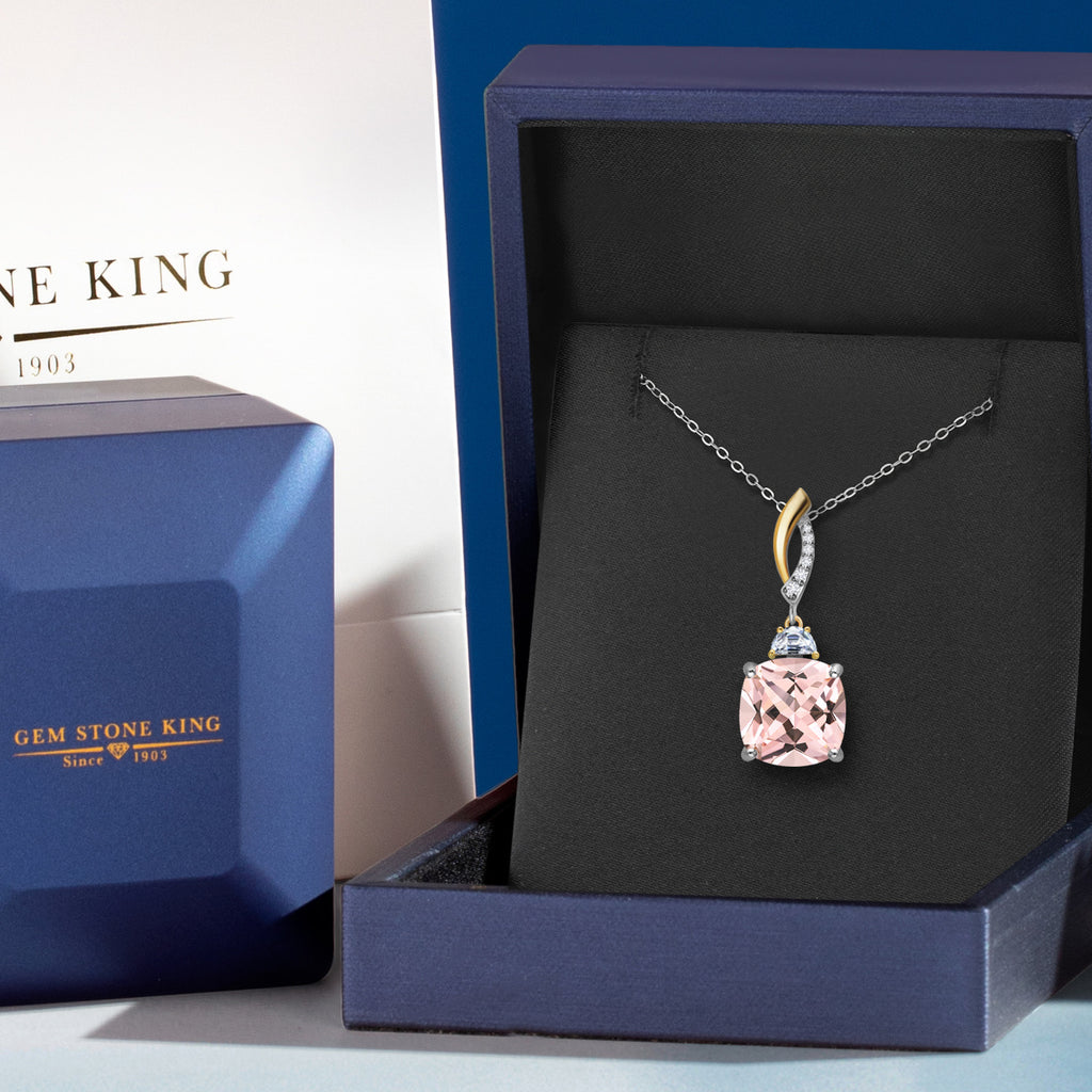 Nano Morganite - October_Pendant in 925 Sterling Silver and 10K Yellow Gold