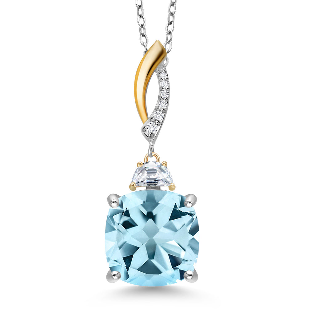 Sky Blue Topaz - November_Pendant in 925 Sterling Silver and 10K Yellow Gold