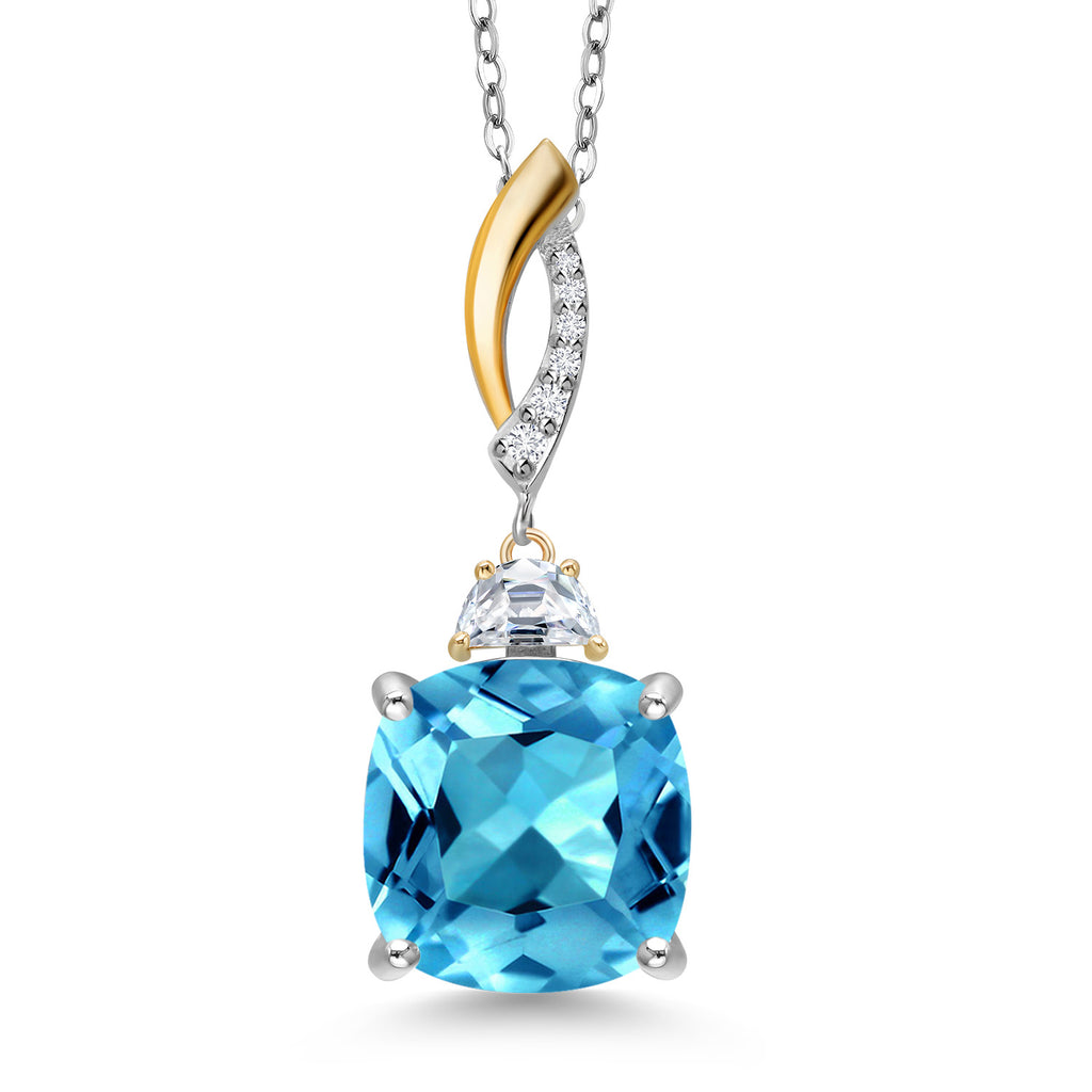 Swiss Blue Topaz - November_Pendant in 925 Sterling Silver and 10K Yellow Gold