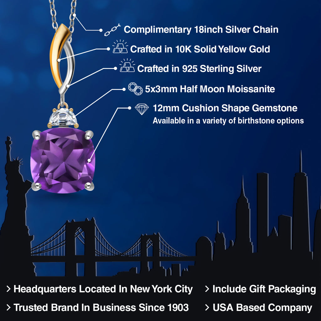 Amethyst - February_Pendant in 925 Sterling Silver and 10K Yellow Gold