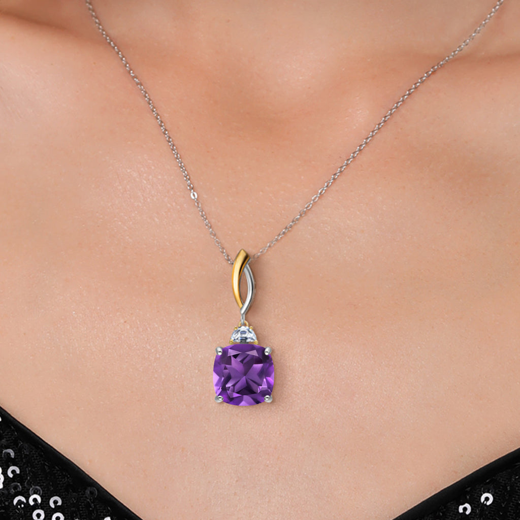 Amethyst - February_Pendant in 925 Sterling Silver and 10K Yellow Gold