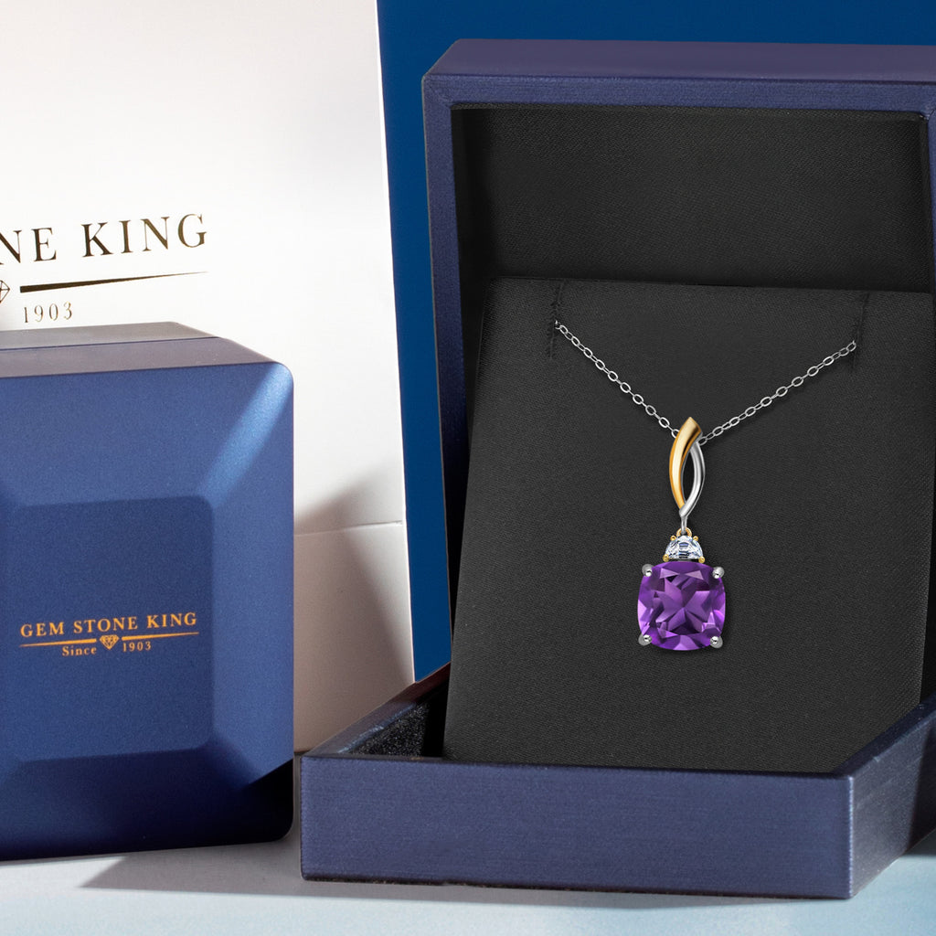 Amethyst - February_Pendant in 925 Sterling Silver and 10K Yellow Gold