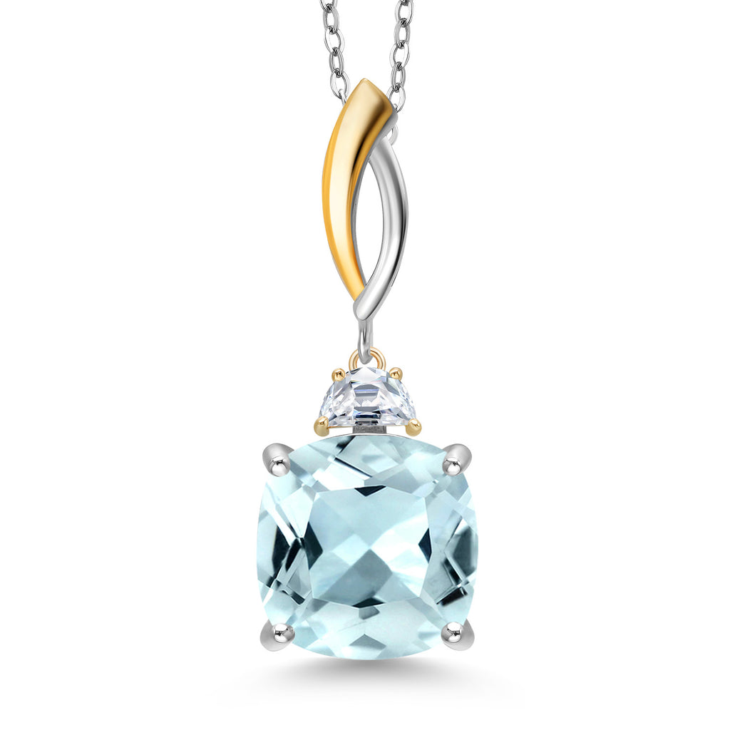 Created Aquamarine - March_Pendant in 925 Sterling Silver and 10K Yellow Gold