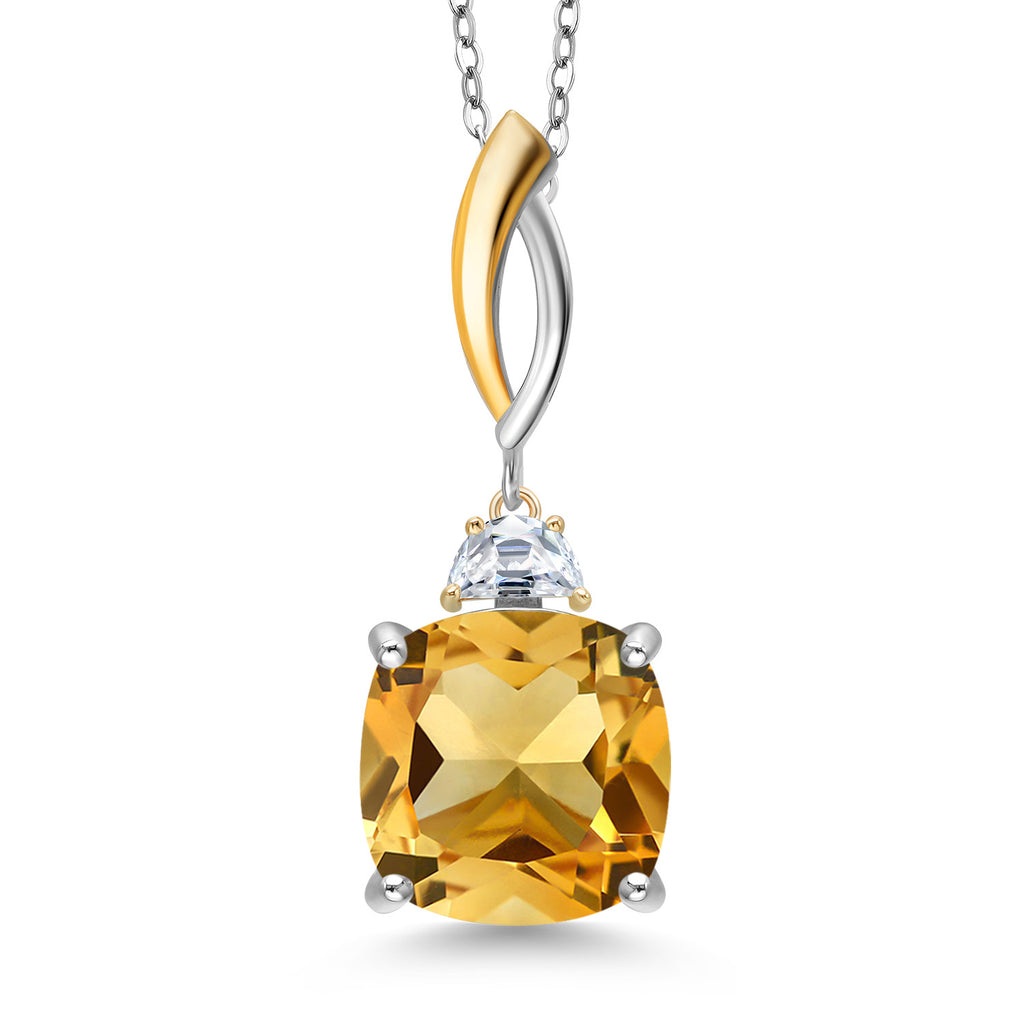 Citrine - November_Pendant in 925 Sterling Silver and 10K Yellow Gold