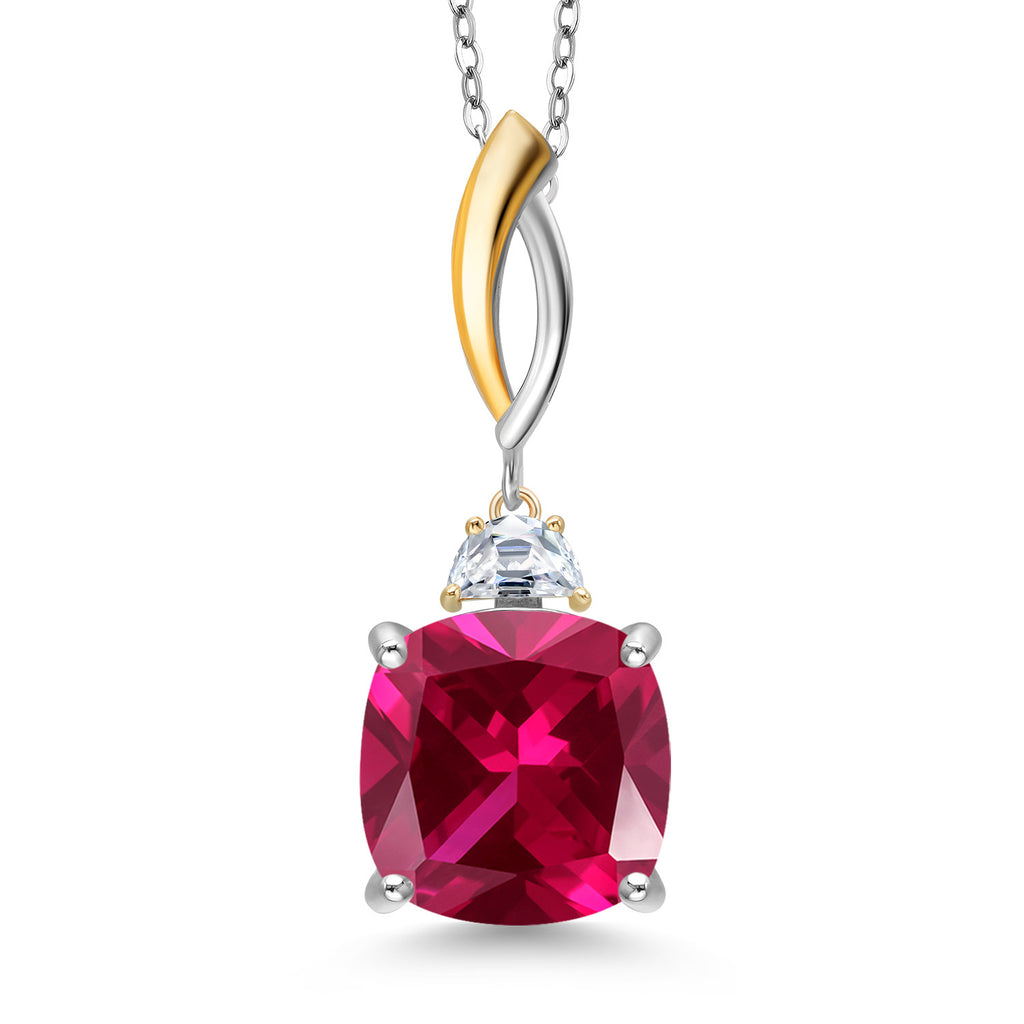 Created Ruby - July_Pendant in 925 Sterling Silver and 10K Yellow Gold