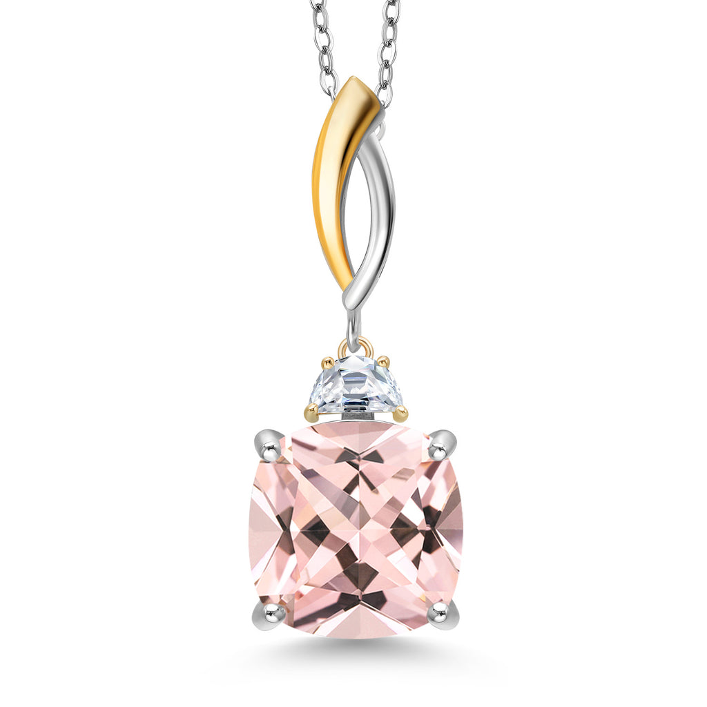 Nano Morganite - October_Pendant in 925 Sterling Silver and 10K Yellow Gold
